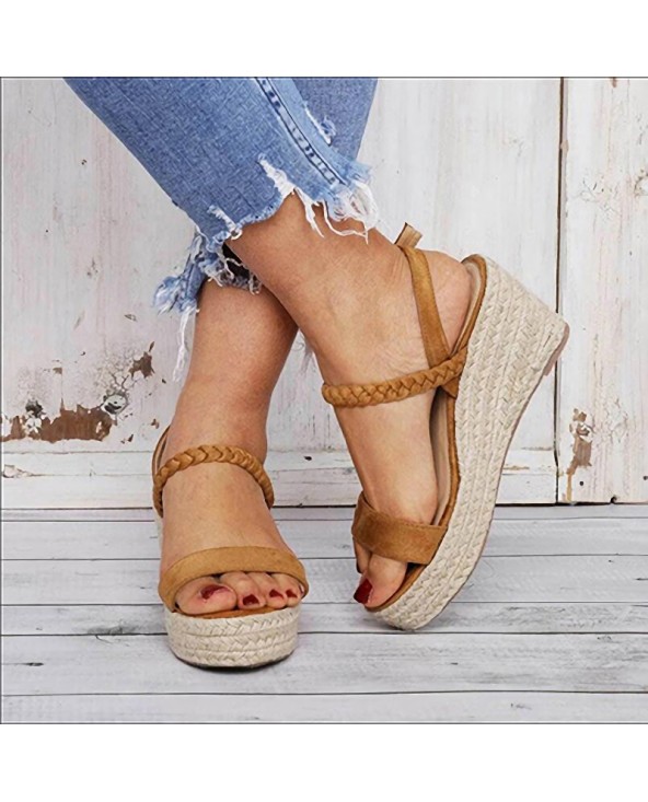Women's Braided Leather Strap Woven Sole Wedge Sandals CJT916361105 ...