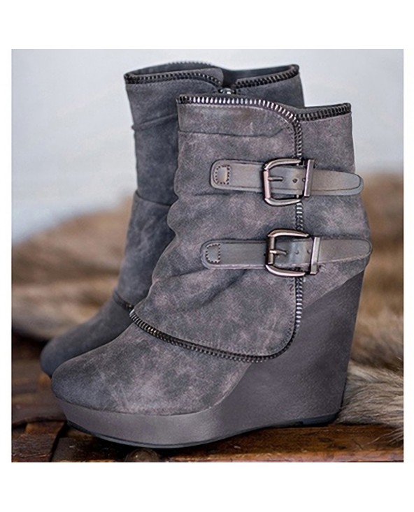 Women's Extreme Wedge Boots - Double Accent Straps with Buckles ...